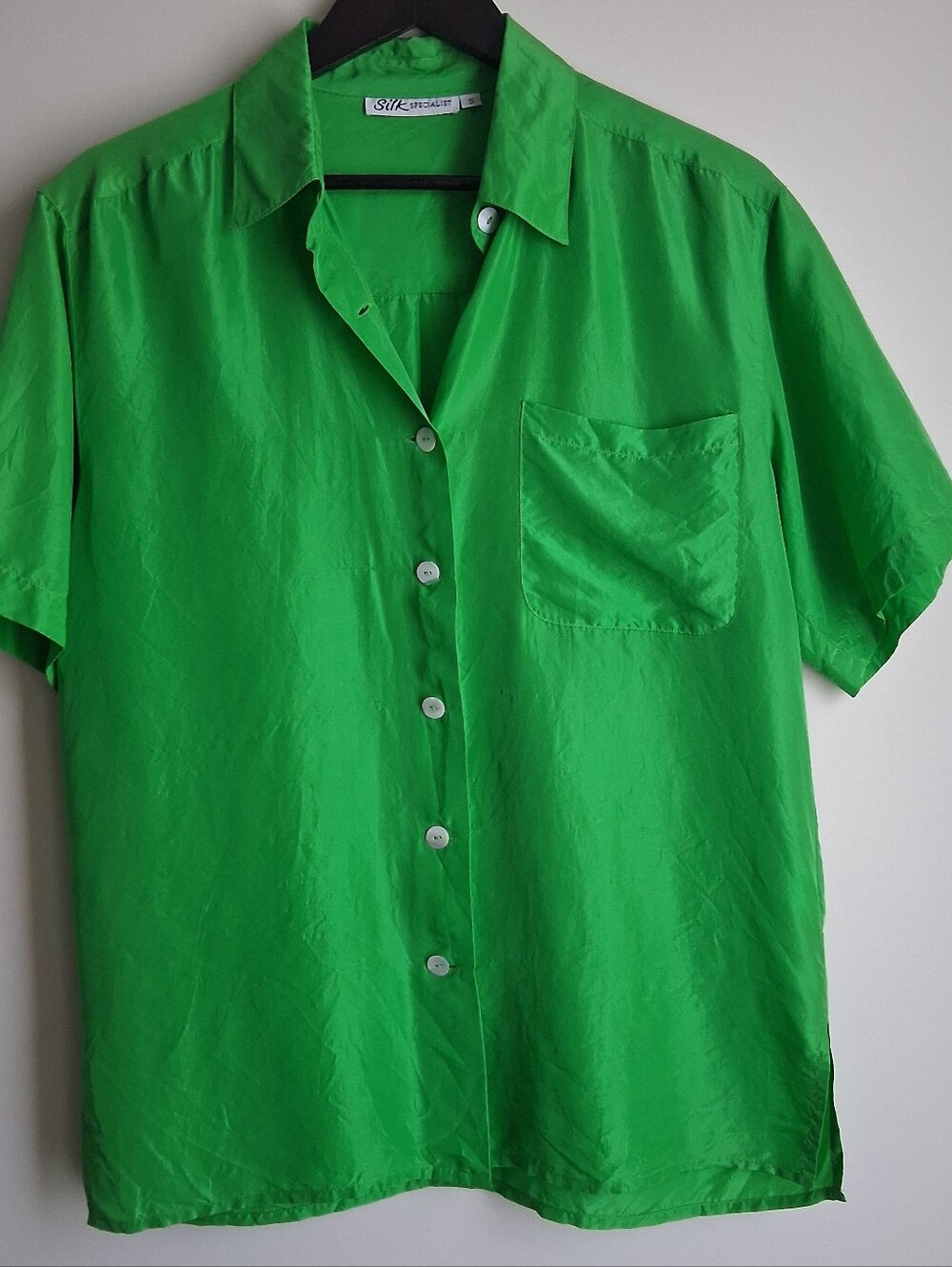 * Green 100% Silk Shirt Men's S Fits Women's L Excellent Washed NWOT.